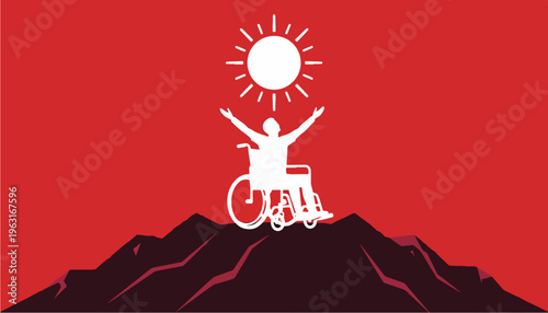 Disability Empowerment Concept with Wheelchair User on Mountain Summit Representing Strength Achievement and Barrier Free Success Illustration