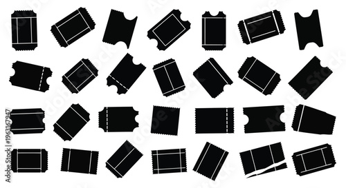 Assorted abstract shapes resembling stylized electronic devices or booklets in black and white