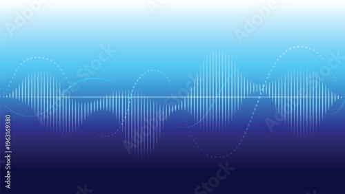 Abstract digital sound wave with equalizer bars and smooth waveform lines on a blue gradient background. Ideal for music, audio technology, and multimedia design