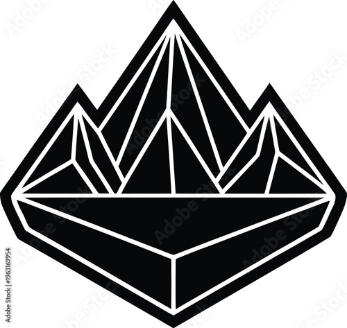 Geometric Mountain Landscape Diamond Badge Silhouette Icon