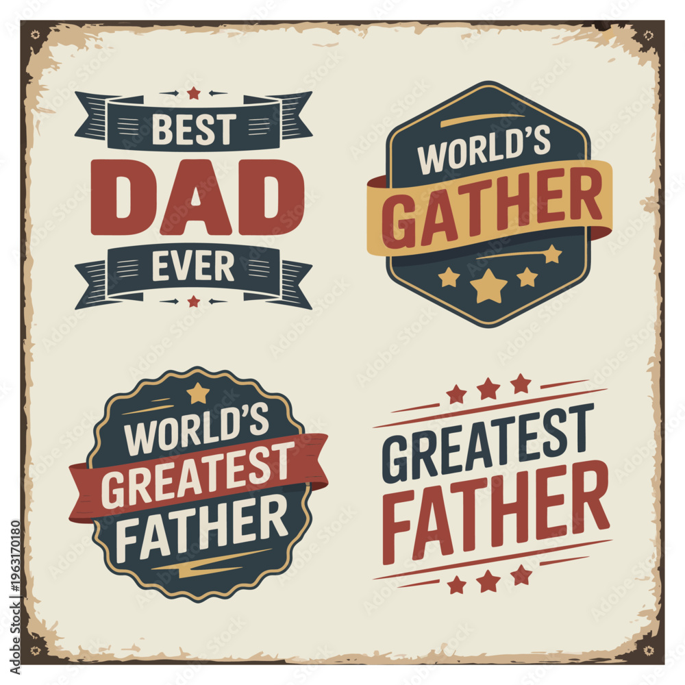 Obraz premium Four Father's Day badges with vintage distressed look