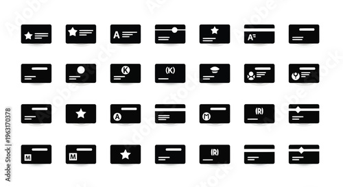 Collection of black and white icons representing various app categories and functions