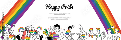 Large Group Of Diverse People Together For Pride Parade Celebration Banner