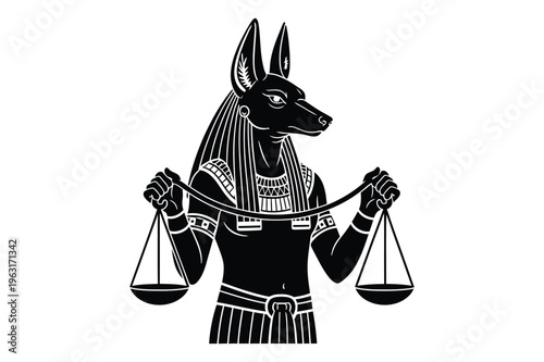 Egyptian god anubis icon weighing scales - justice concept
