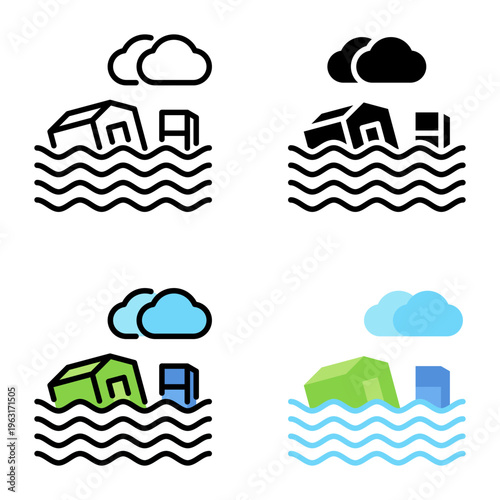 Floods icon collection of various styles for design branding, print and digital media