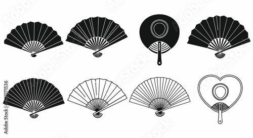 Collection of various handheld folding fans in different designs and shapes