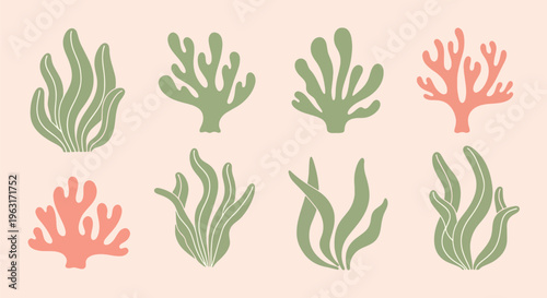 Coral reef elements in pastel colors for design and decoration purposes