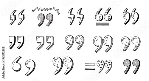 Collection of various quotation mark symbols and punctuation for writing and editing purposes