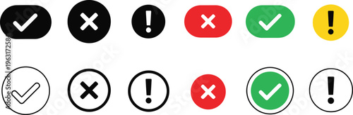 Collection of checkmark cross and exclamation mark icons