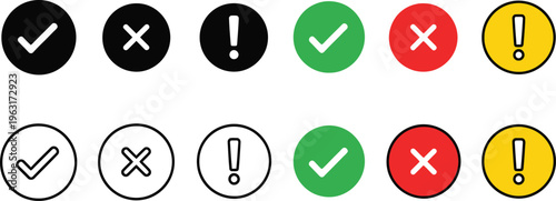 Checkmark and warning icons in various colors and styles