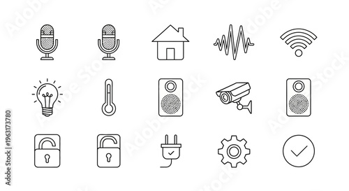 Smart home security system icons.