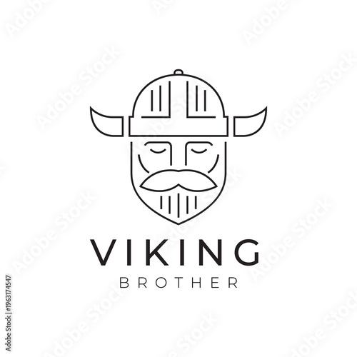 Viking head line minimalist logo design vector