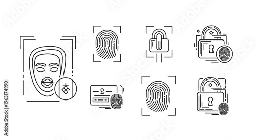 Biometric security identification icons set.