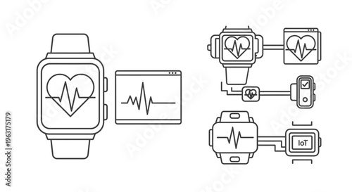 Smartwatch with heart rate monitor icons.