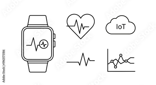 Smartwatch with heart rate monitor icons.