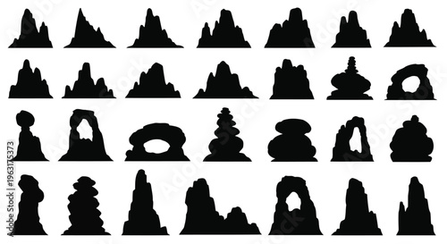 Silhouettes of various stylized human figures and animals in a grid formation