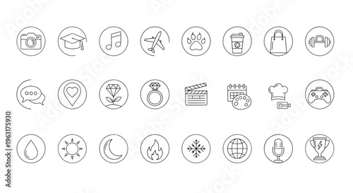 Collection of icons representing various activities and services in everyday life