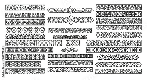 Decorative border patterns featuring intricate geometric and floral motifs