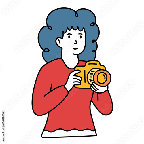 Professional female photographer holding camera and ready to take creative high quality photos