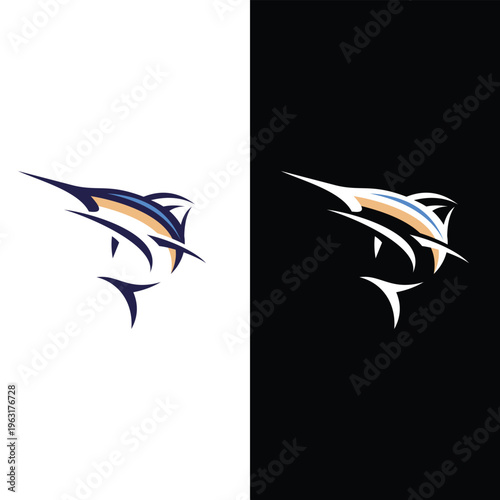 Marlin fish jumping ocean logo