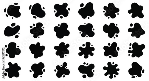 Varied abstract cloud shapes in black and white minimalist design