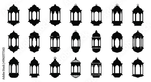 Collection of vintage-style lanterns in monochromatic design variations