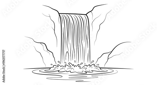 Simple line drawing of a waterfall cascading into a pool