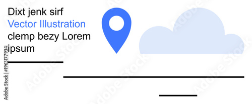 Navigation systems, weather forecasts, online maps, geotagging, digital tools, online communication. Blue location pin and a cloud. Navigation systems and weather forecasts concept