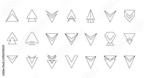 Collection of various geometric arrowhead and chevron shapes with different orientations and styles