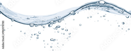 Light blue water wave with floating bubbles and gentle ripples on a white background isolated shapes