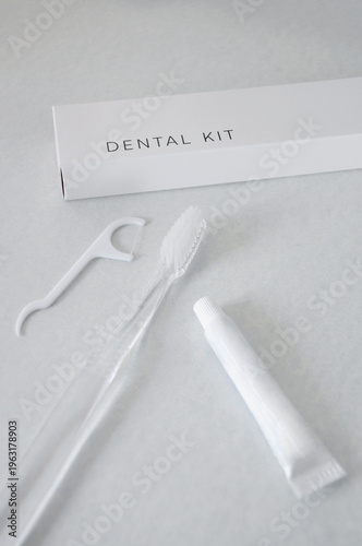 Tableau sur toile White Dental Kit with Box on White Background