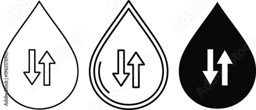 Three stylized teardrop icons with arrows indicating direction and flow