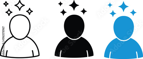 Three human figures with sparkles representing ideas or inspiration