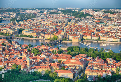 Prague cityscape showing the Vltava River and the Charles Bridge