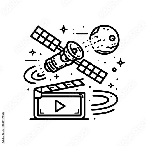 Satellite and film production icon representing space exploration and movie making