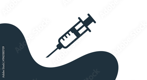 A minimalist graphic illustration of a medical syringe with a needle, symbolizing healthcare, medicine, and vaccination.