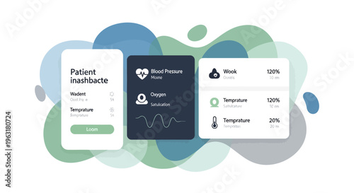 Modern UI design for a patient monitoring dashboard with vital signs and medical data visualization.