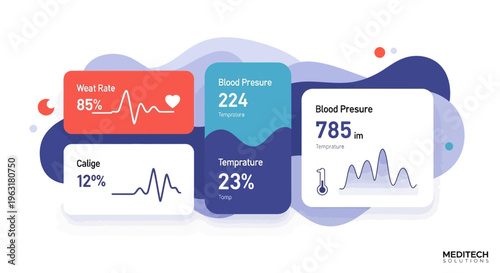 Modern medical dashboard displaying vital signs and health metrics with graphical representations and data visualizations.