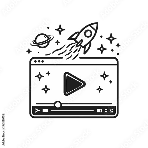 Rocket Launching from a Computer Screen, Symbolizing Digital Content Creation and Online Broadcasting