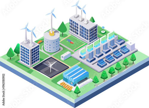 Sustainable city with renewable energy sources and eco-friendly infrastructure design