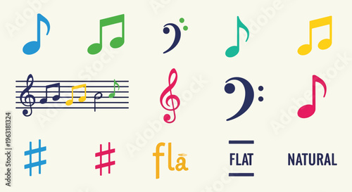 Music notation symbols and notes on beige