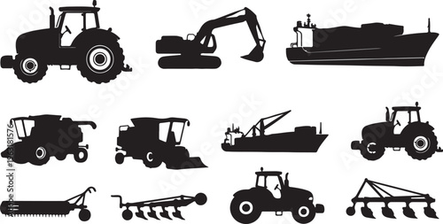 Pirate boats and Old different Wooden Ships with Fluttering Flags. Vector Set Old shipping sails traditional vessel pirate symbols garish vector illustrations.Black silhouettes collection set