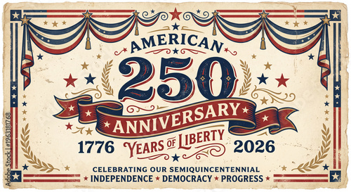 Vintage American 250 Anniversary Poster with Retro Typography
