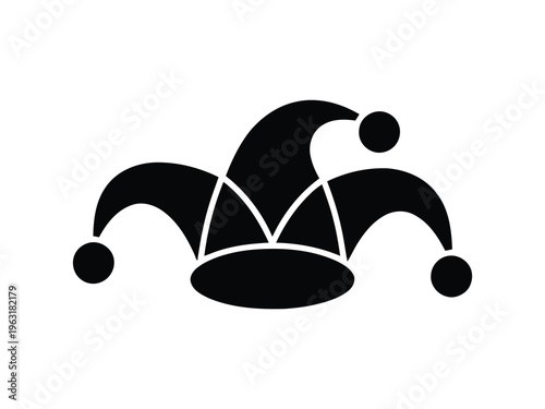 Jester’s iconic hat with bells and contrasting colors standing out prominently in design isolated on white background, Vector, illustration
