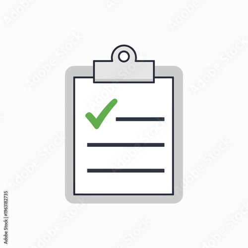 Checklist document with green tick symbol on clipboard