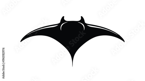 A sleek black silhouette of a manta ray gliding effortlessly through the ocean depths with its wings spread wide open isolated on white background, Vector, illustration