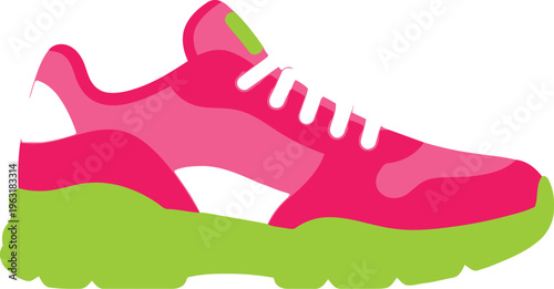 Pink and green sneaker with laces isolated on transparent background vector illustration
