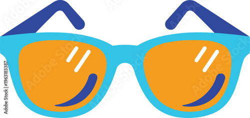 Stylish blue sunglasses with orange lenses, summer accessory, fashion eyewear, vacation essential, cool protective glasses, graphic