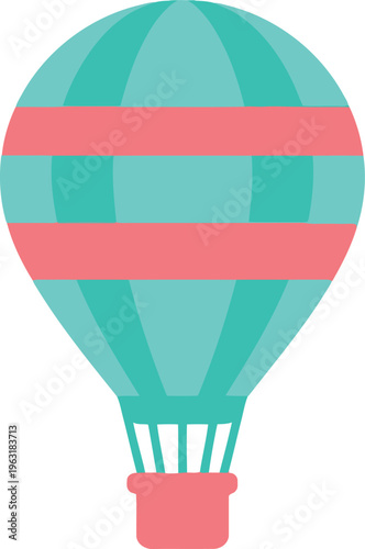 Hot air balloon pastel colors stripe pattern light blue coral stripes basket aviation travel exploration whimsical gentle journey serene ride simple