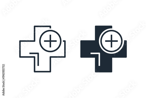 Double plus. Double benefit. Vector linear icon illustration isolated on white background. 